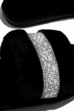 Coquette Aesthetic Rhinestone Fluff Slippers - Y2K Fashion Statement for Women