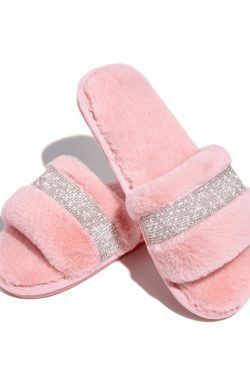 Coquette Aesthetic Rhinestone Fluff Slippers - Y2K Fashion Statement for Women