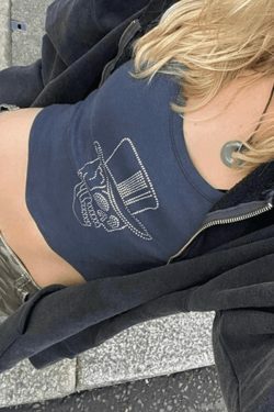 Coquette Aesthetic Rhinestone Skull Cropped Cami Top