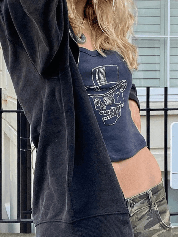 Coquette Aesthetic Rhinestone Skull Cropped Cami Top Coquette Aesthetic Rhinestone Skull Cropped Cami Top