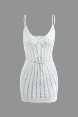 Coquette Aesthetic Rhinestone Slip Mini Dress - Y2K Fashion Outfit