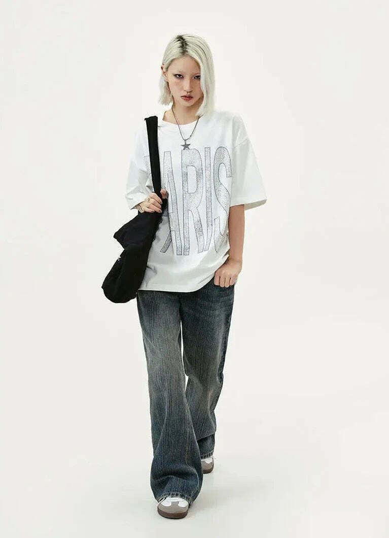 Coquette Aesthetic Rhinestone Slogan Tee - Y2K Fashion Statement for Women Coquette Aesthetic Rhinestone Slogan Tee - Y2K Fashion Statement for Women