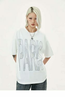 Coquette Aesthetic Rhinestone Slogan Tee - Y2K Fashion Statement for Women
