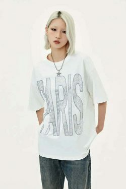 Coquette Aesthetic Rhinestone Slogan Tee - Y2K Fashion Statement for Women