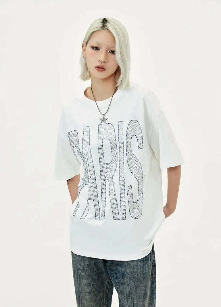 Coquette Aesthetic Rhinestone Slogan Tee - Y2K Fashion Statement for Women Coquette Aesthetic Rhinestone Slogan Tee - Y2K Fashion Statement for Women