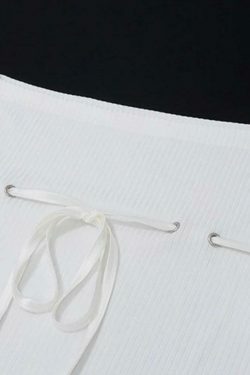 Coquette Aesthetic Ribbed Bow Lace-Up Flare Long Sleeve Knit