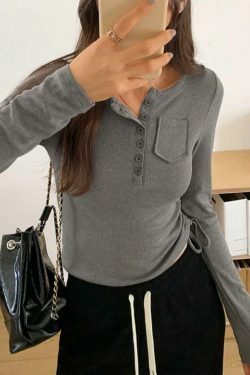 Coquette Aesthetic Ribbed Knit Slim Long Sleeve Top