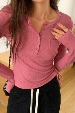 Coquette Aesthetic Ribbed Knit Slim Long Sleeve Top