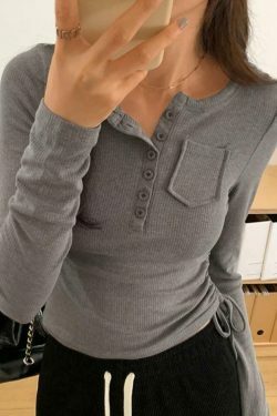 Coquette Aesthetic Ribbed Knit Slim Long Sleeve Top