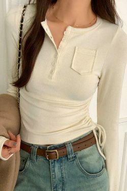 Coquette Aesthetic Ribbed Knit Slim Long Sleeve Top