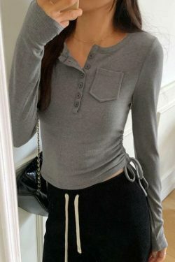 Coquette Aesthetic Ribbed Knit Slim Long Sleeve Top