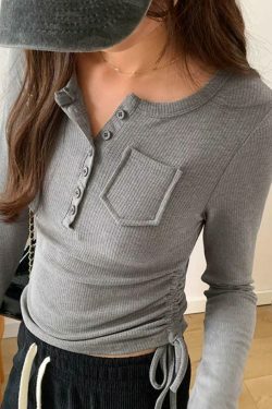 Coquette Aesthetic Ribbed Knit Slim Long Sleeve Top