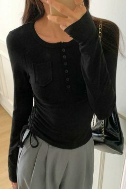 Coquette Aesthetic Ribbed Knit Slim Long Sleeve Top