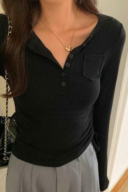 Coquette Aesthetic Ribbed Knit Slim Long Sleeve Top