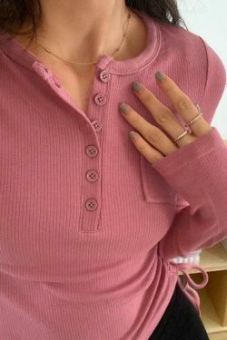 Coquette Aesthetic Ribbed Knit Slim Long Sleeve Top