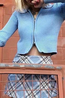 Coquette Aesthetic Ribbed Knit Zip-Up Cardigan for Y2K Fashion Enthusiasts