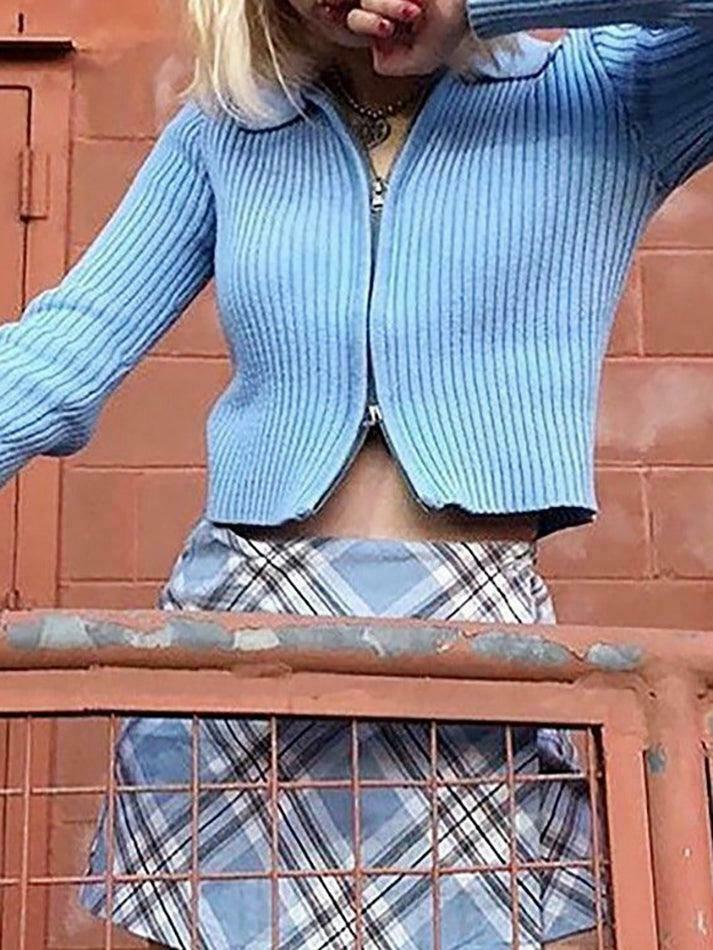 Coquette Aesthetic Ribbed Knit Zip-Up Cardigan for Y2K Fashion Enthusiasts Coquette Aesthetic Ribbed Knit Zip-Up Cardigan for Y2K Fashion Enthusiasts