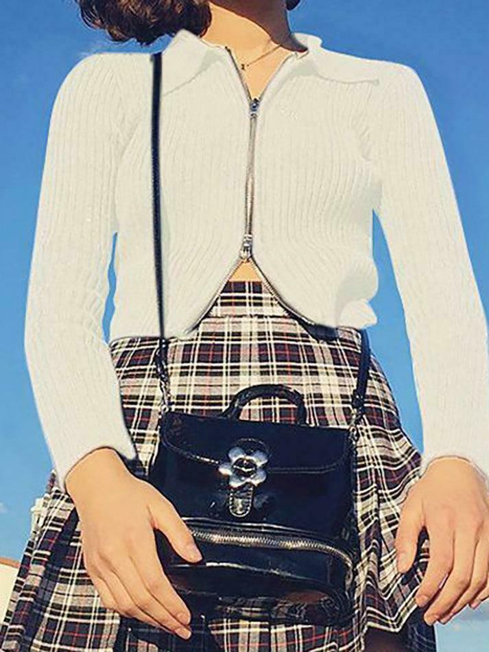 Coquette Aesthetic Ribbed Knit Zip-Up Cardigan for Y2K Fashion Enthusiasts Coquette Aesthetic Ribbed Knit Zip-Up Cardigan for Y2K Fashion Enthusiasts