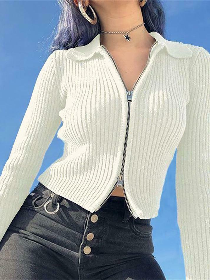 Coquette Aesthetic Ribbed Knit Zip-Up Cardigan for Y2K Fashion Enthusiasts Coquette Aesthetic Ribbed Knit Zip-Up Cardigan for Y2K Fashion Enthusiasts