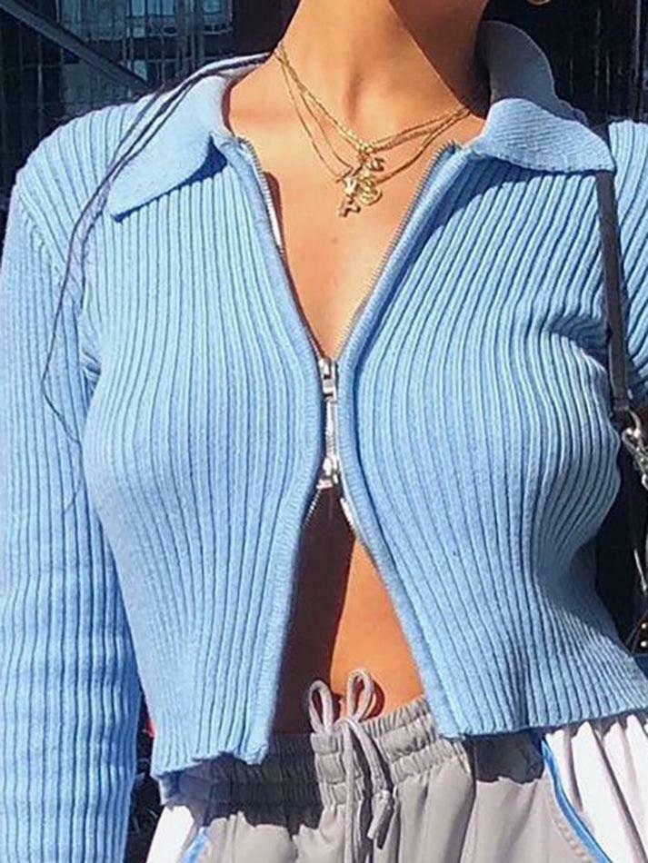 Coquette Aesthetic Ribbed Knit Zip-Up Cardigan for Y2K Fashion Enthusiasts Coquette Aesthetic Ribbed Knit Zip-Up Cardigan for Y2K Fashion Enthusiasts