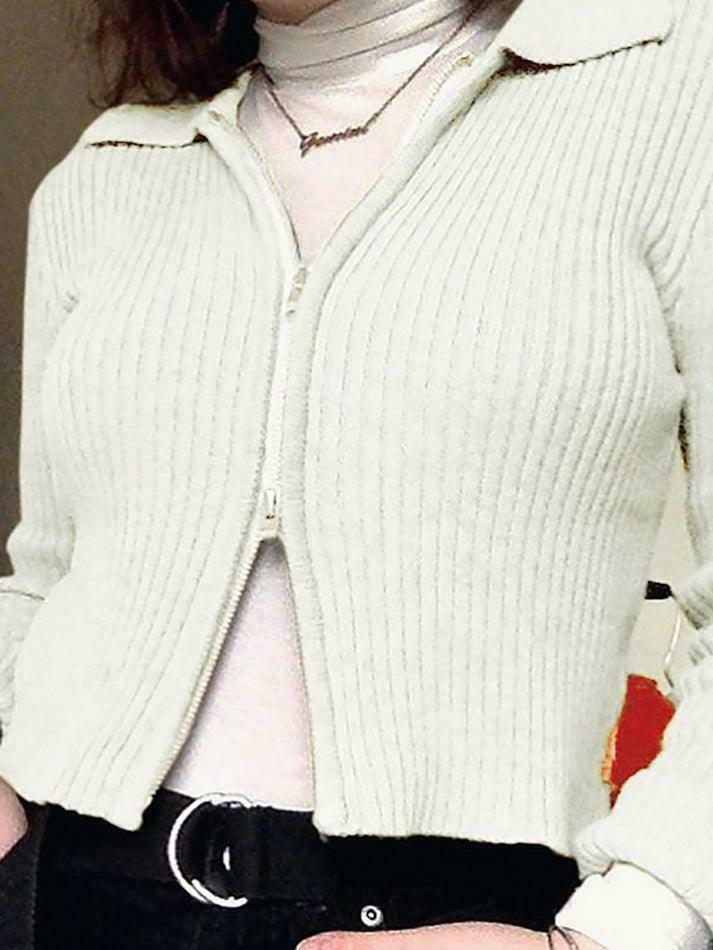 Coquette Aesthetic Ribbed Knit Zip-Up Cardigan for Y2K Fashion Enthusiasts Coquette Aesthetic Ribbed Knit Zip-Up Cardigan for Y2K Fashion Enthusiasts
