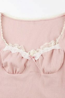 Coquette Aesthetic Ribbed Lace Trim Splice Slim Long Sleeve Knit Sweater