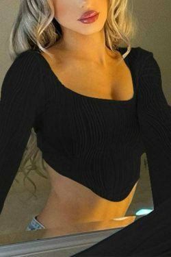 Coquette Aesthetic Ribbed Long Sleeve Tee with Irregular Hem