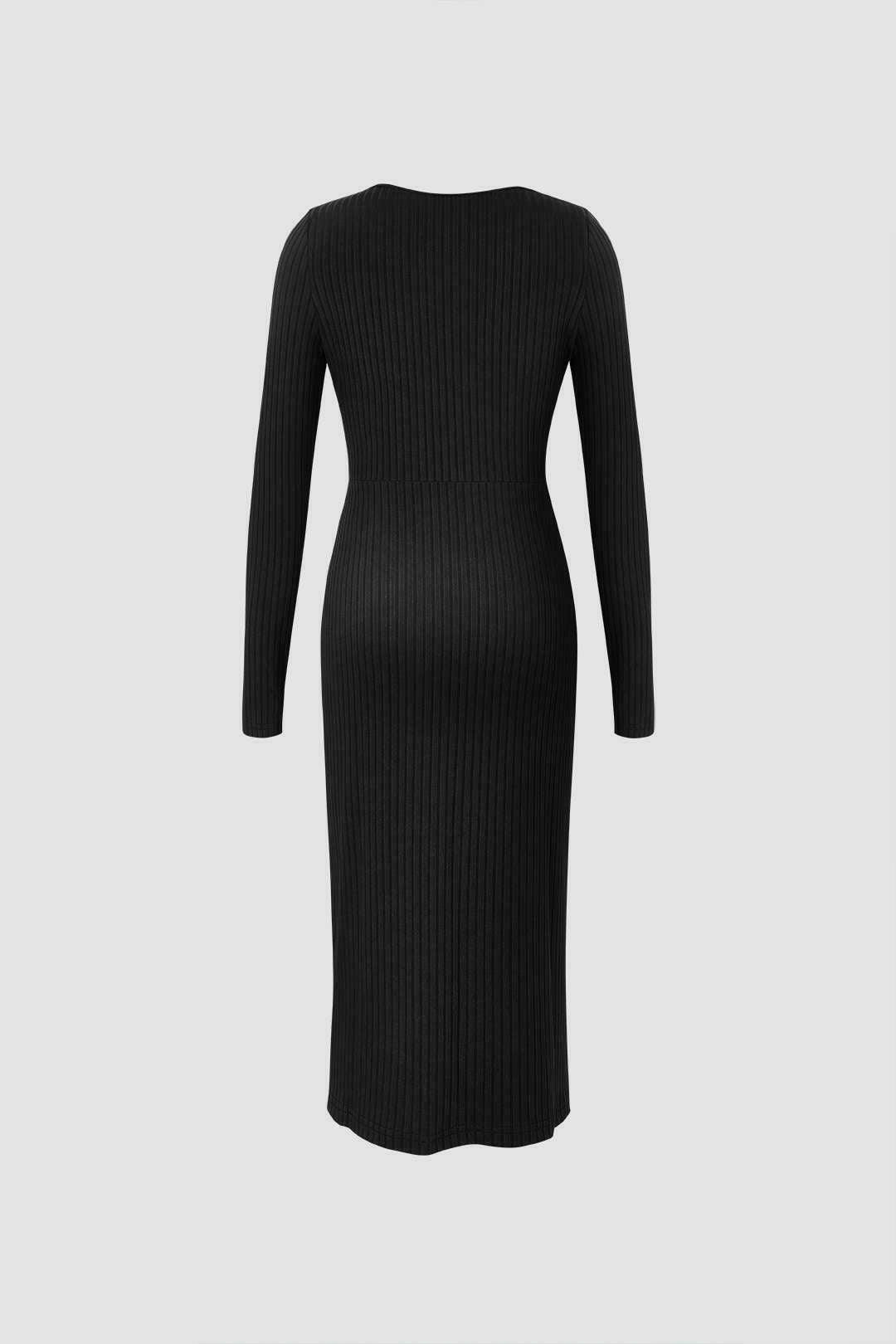 Coquette Aesthetic Ribbed Twist Midi Dress - Y2K Fashion Women's Clothing