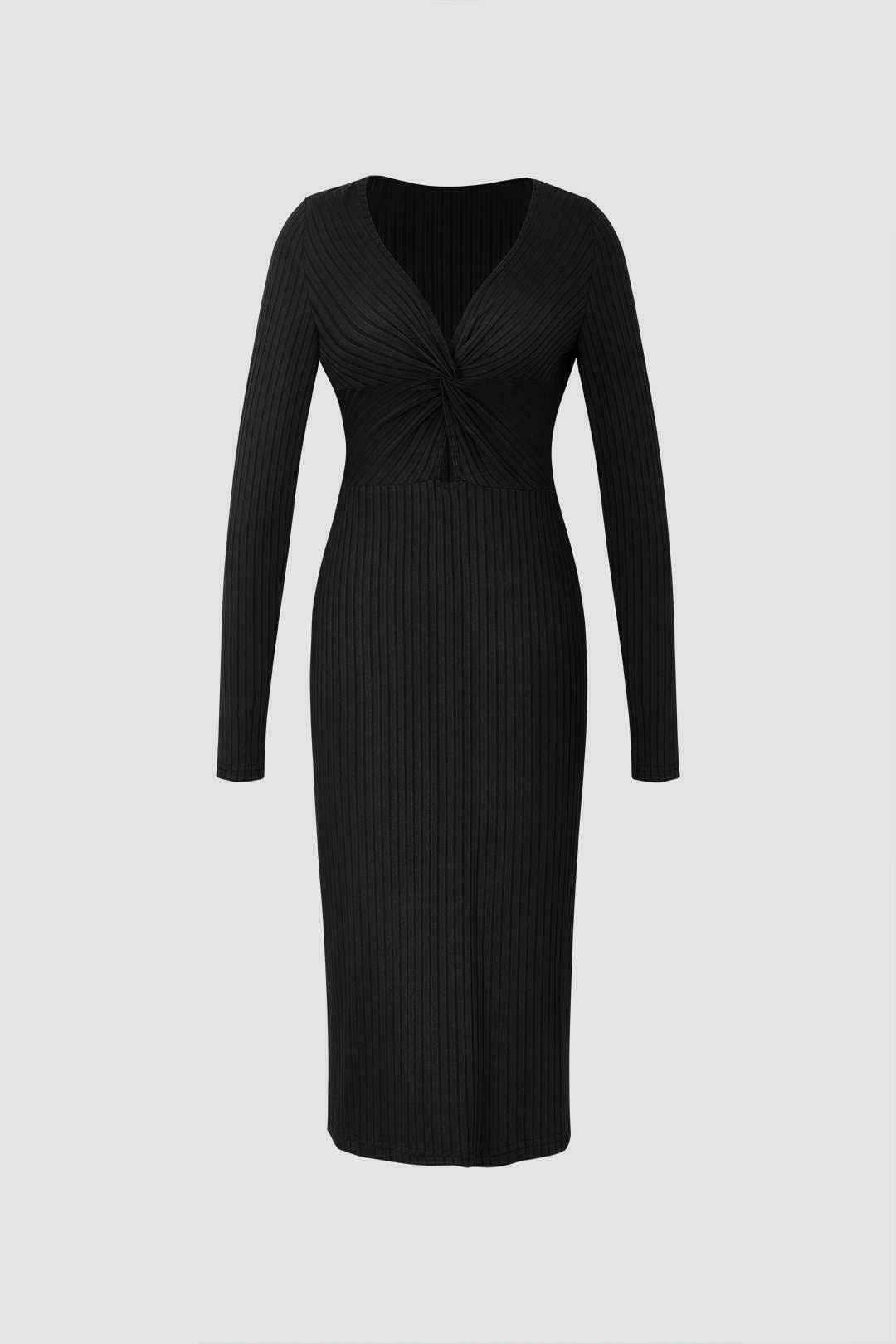 Coquette Aesthetic Ribbed Twist Midi Dress - Y2K Fashion Women's Clothing