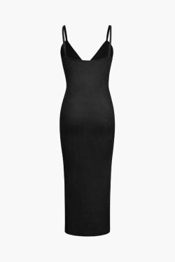 Coquette Aesthetic Ribbed V-Neck Button Down Cami Midi Dress