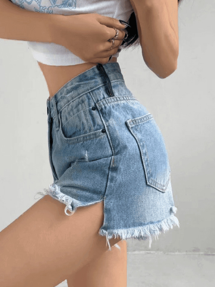 Coquette Aesthetic Ripped Denim Skirt - Y2K Fashion Grunge Style Cute Cargo Skirt