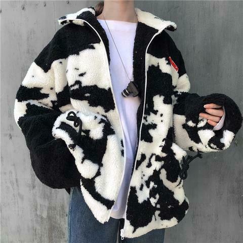 Coquette Aesthetic Rorschach Sherpa Zip Up Jacket - Y2K Fashion Women's Grunge Style Outfit Coquette Aesthetic Rorschach Sherpa Zip Up Jacket - Y2K Fashion Women's Grunge Style Outfit