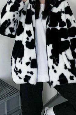 Coquette Aesthetic Rorschach Sherpa Zip Up Jacket - Y2K Fashion Women's Grunge Style Outfit