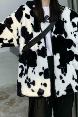 Coquette Aesthetic Rorschach Sherpa Zip Up Jacket - Y2K Fashion Women's Grunge Style Outfit