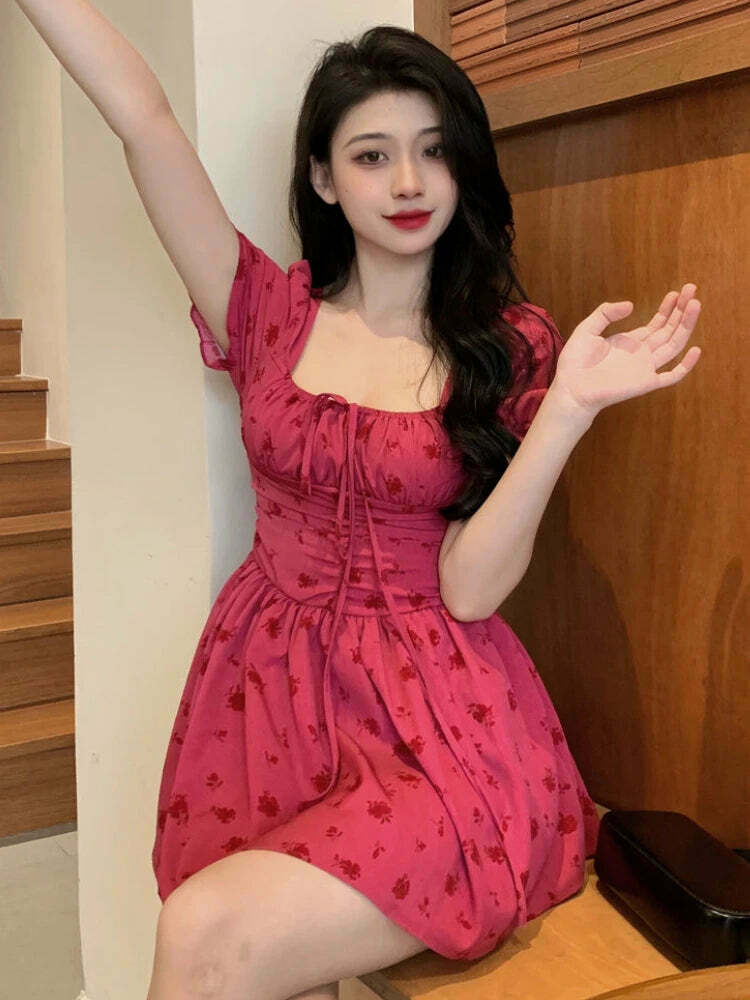 Coquette Aesthetic Rosy Raspberry Mini Dress - Y2K Fashion Statement Piece