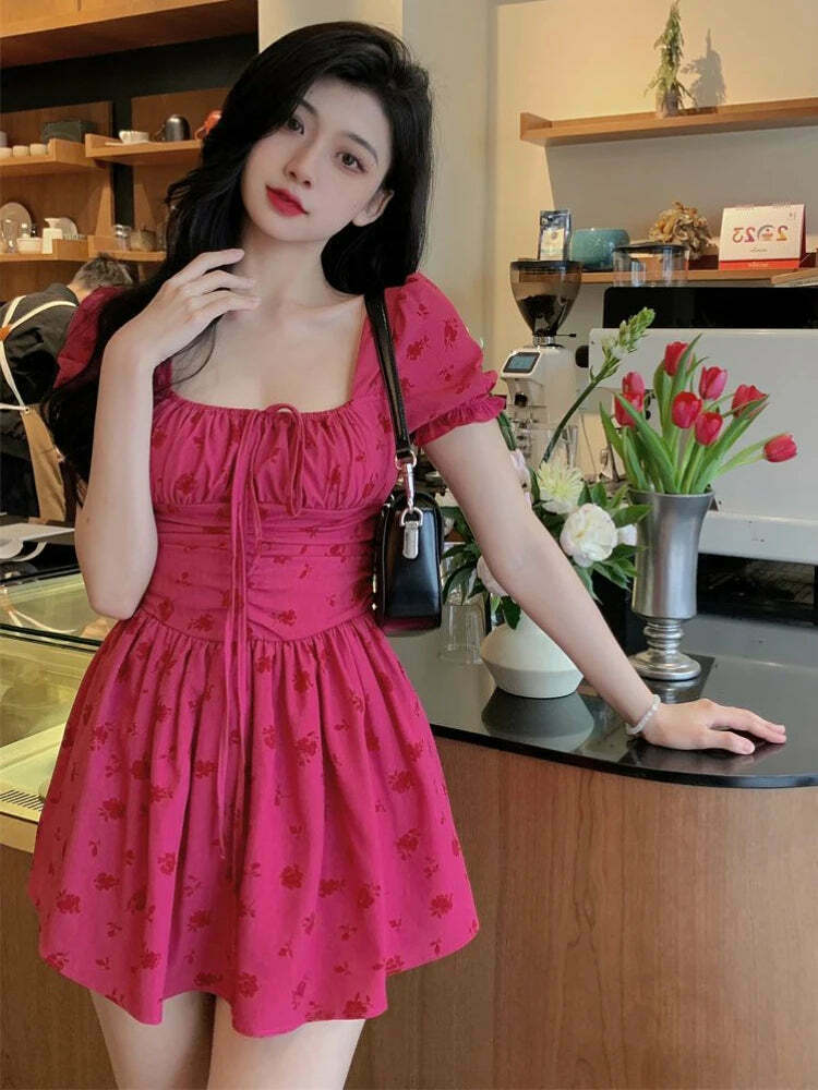 Coquette Aesthetic Rosy Raspberry Mini Dress - Y2K Fashion Statement Piece