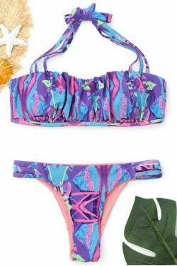 Coquette Aesthetic Ruched Bikini Set with Ladder Cut Detail