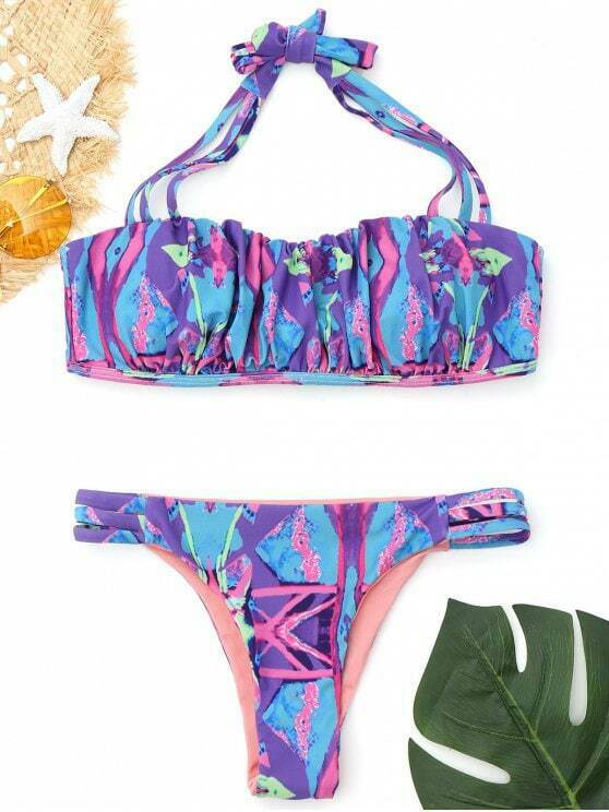 Coquette Aesthetic Ruched Bikini Set with Ladder Cut Detail Coquette Aesthetic Ruched Bikini Set with Ladder Cut Detail