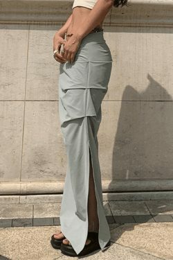 Coquette Aesthetic Ruched Split Y2K Cargo Skirt - Grunge Style Fashion Statement