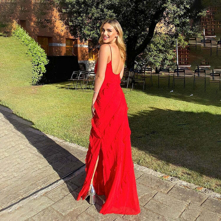 Coquette Aesthetic Ruffle Dress - Y2K Fashion Women's Clothing for Grunge and Pastel Goth Style