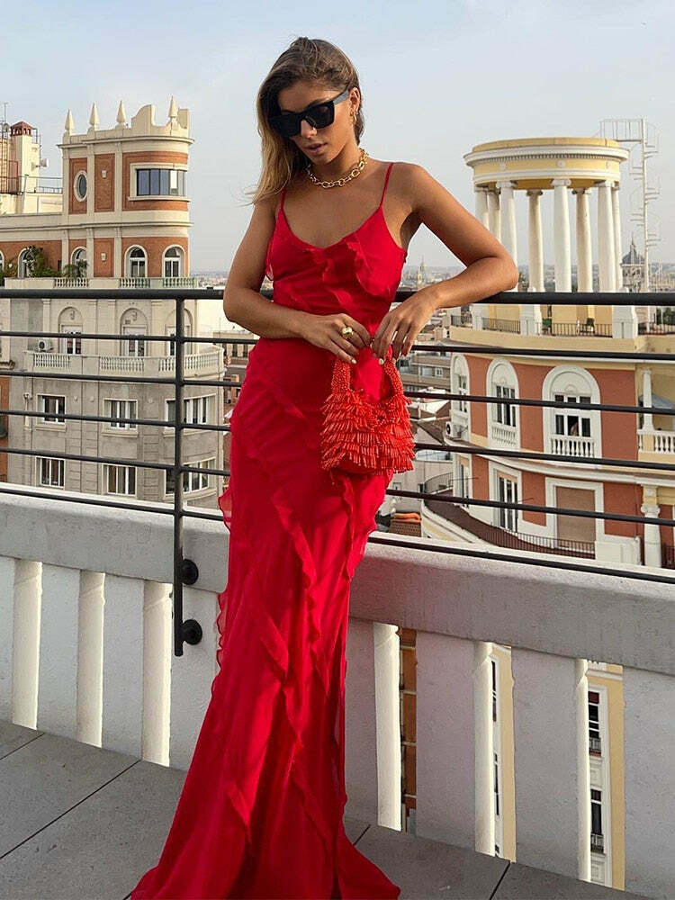 Coquette Aesthetic Ruffle Dress - Y2K Fashion Women's Clothing for Grunge and Pastel Goth Style