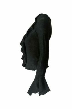 Coquette Aesthetic Ruffle Knit Sweater - Y2K Fashion Grunge Style Cute Tops & Cargo Skirt