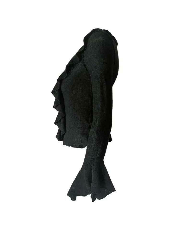 Coquette Aesthetic Ruffle Knit Sweater - Y2K Fashion Grunge Style Cute Tops & Cargo Skirt