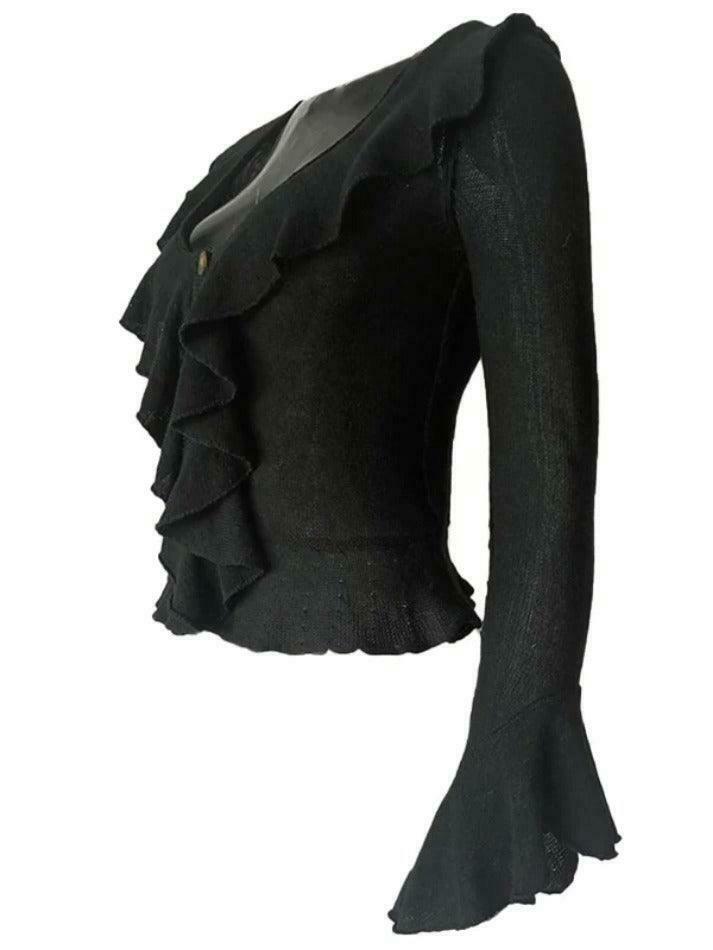 Coquette Aesthetic Ruffle Knit Sweater - Y2K Fashion Grunge Style Cute Tops & Cargo Skirt