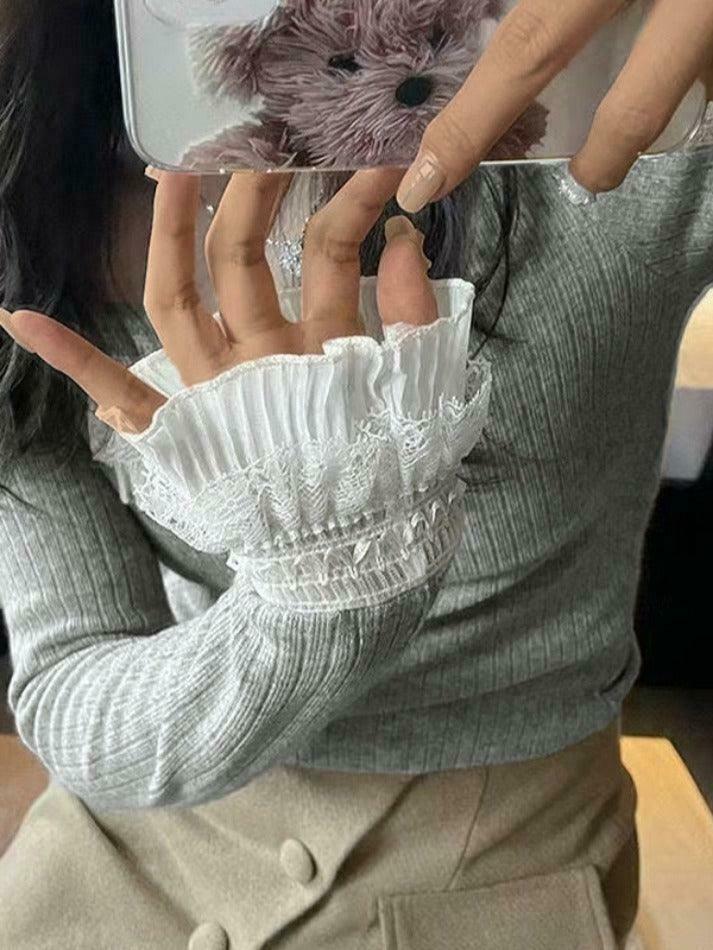 Coquette Aesthetic Ruffle Panel Slim Fit Pullover Sweater Coquette Aesthetic Ruffle Panel Slim Fit Pullover Sweater