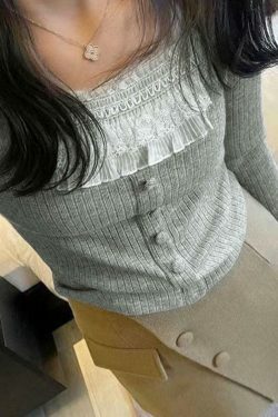 Coquette Aesthetic Ruffle Panel Slim Fit Pullover Sweater