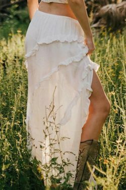 Coquette Aesthetic Ruffle Slit Midi Skirt - Y2K Fashion for Women, Grunge Style, Pastel Goth