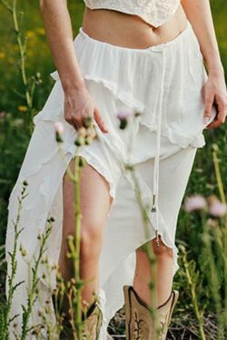 Coquette Aesthetic Ruffle Slit Midi Skirt - Y2K Fashion for Women, Grunge Style, Pastel Goth