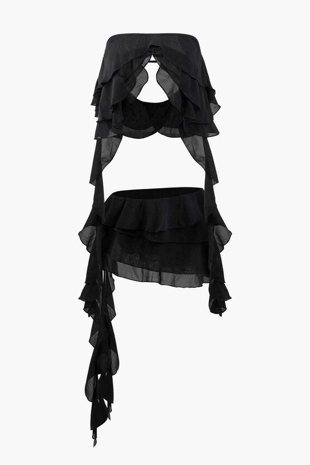 Coquette Aesthetic Ruffle Streamer Tube Top & Mini Skirt Set - Y2K Fashion Outfit Coquette Aesthetic Ruffle Streamer Tube Top & Mini Skirt Set - Y2K Fashion Outfit