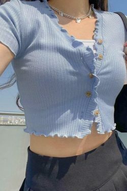 Coquette Aesthetic Ruffle Trim Cardigan - Y2K Fashion for Grunge & Pastel Goth